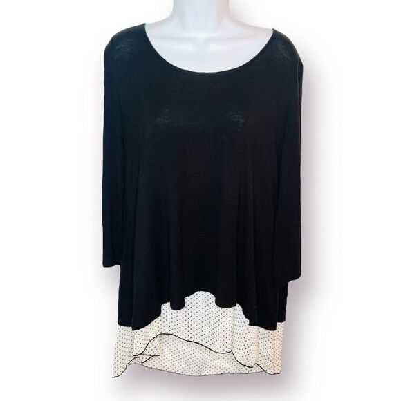 2 B Together Polka Dot Underlay Layered Tunic Top Black White M - Picture 1 of 10